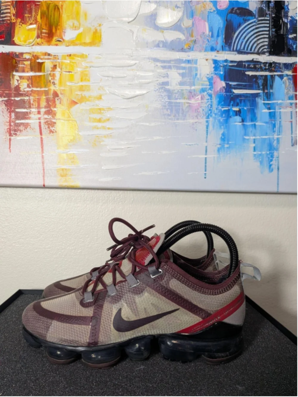Nike Air VaporMax 2019 Shoes Womens Size 6 Beige Maroon Sneakers AR6632-604